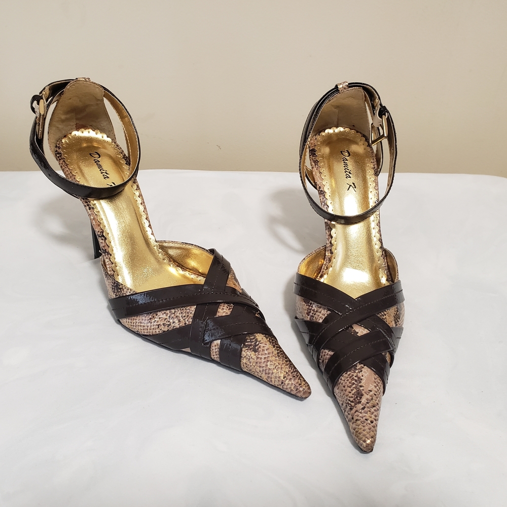 Elegant Snakeskin and Brown Heels